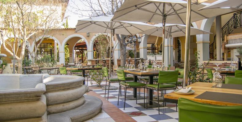 Breakfast is served in the courtyard or inside the Tasting Room 