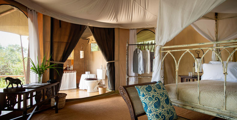 Tent Interior and en-suite bathroom
