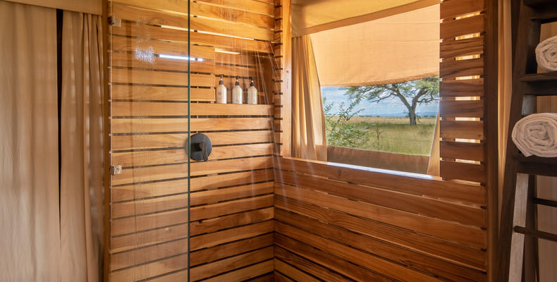 Hot shower supplied by solar water heaters