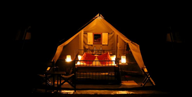 Double Accommodation Tent at Night