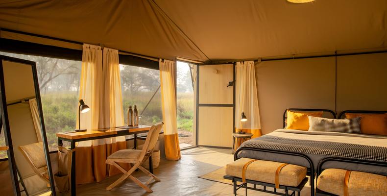 Ubuntu Camp - Guest tent with morning sun shining in