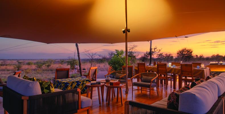 Usangu Expedition Camp - Main Area Lounge at Sunset