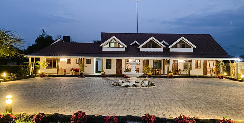Lodge exterior at dusk