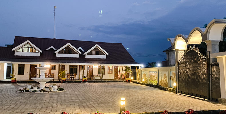 Lodge exterior at dusk