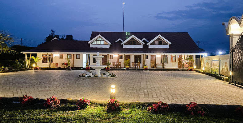 Lodge exterior at dusk
