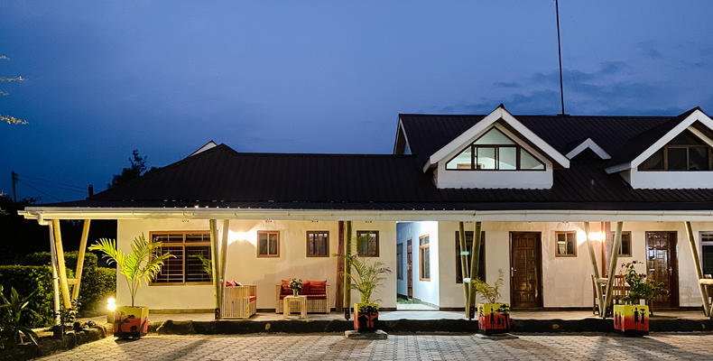 Lodge exterior at dusk