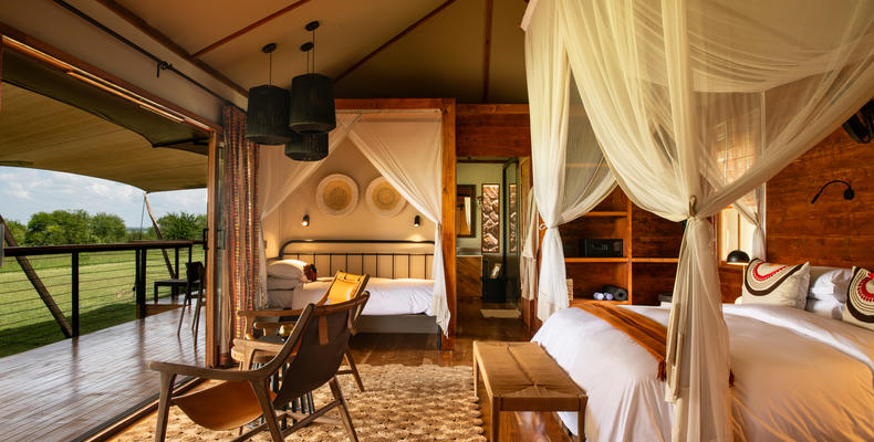 Asilia Africa - Sayari Retreat - Bedroom with extra Twin Bed set up