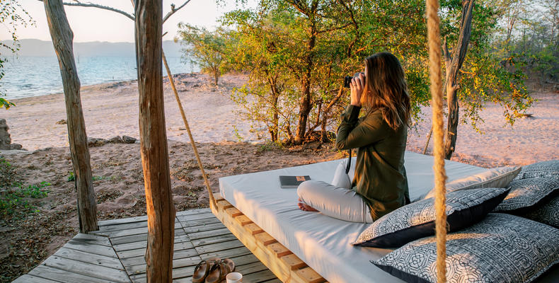 Relaxing on one of the secluded hanging beds in camp