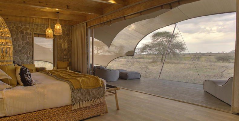 Namiri Plains - Tent Interior Looking Out On To the Plains