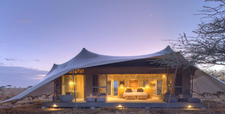 Namiri Plains - Tent Exterior at Dawn