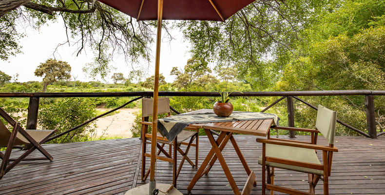 Bar deck overlooking watering hole and dry riverbed
