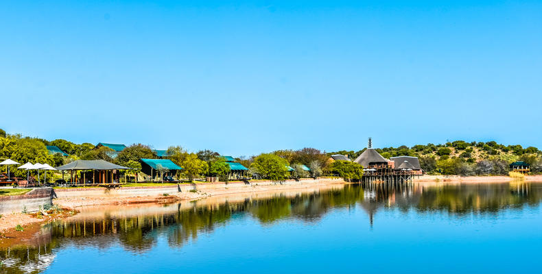 The waterfront tents along dam