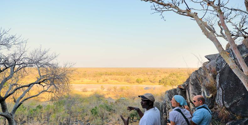 Standing at the Bushmen Paintings rock overlooking Savute Marsh