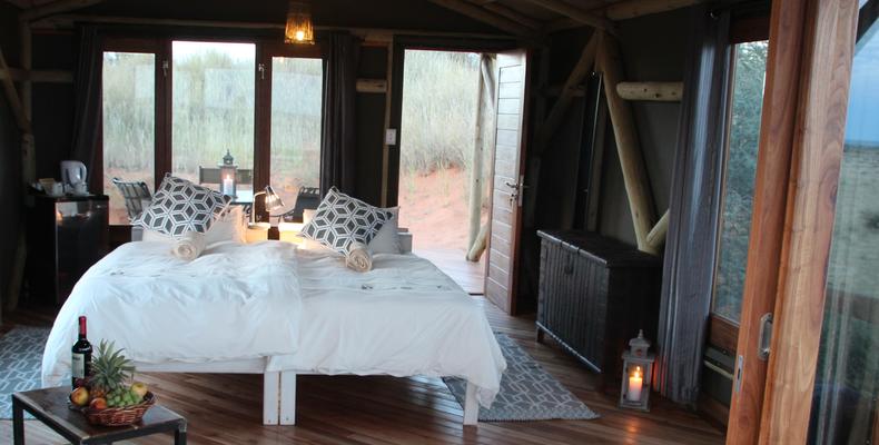 Inside tent, equipped with fridge and coffee / tee station