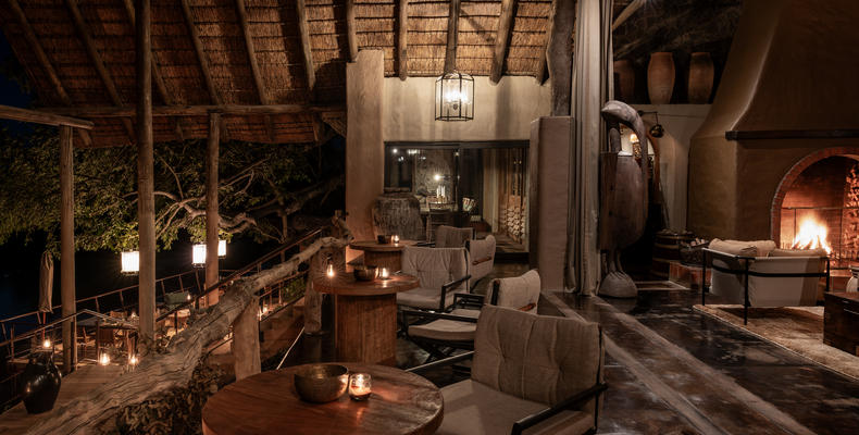 Main Lounge & Fireplace at night