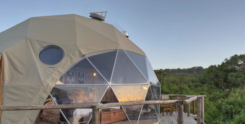 The Highlands - Exterior of Done Tent, Showing Off the Deck and Views into the Forest