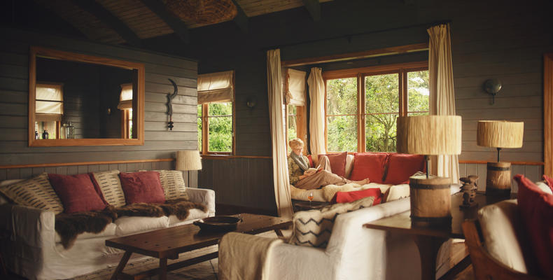 Relaxing in the afternoon in one of the sitting rooms at Entamanu