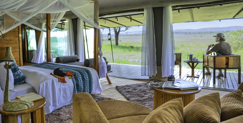 Guest Tent with open plan bed and lounge area