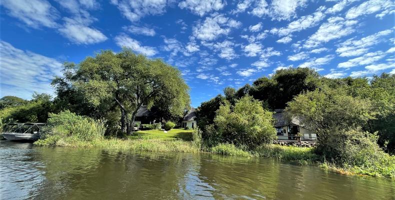 Waterberry Zambezi Lodge seen from the river