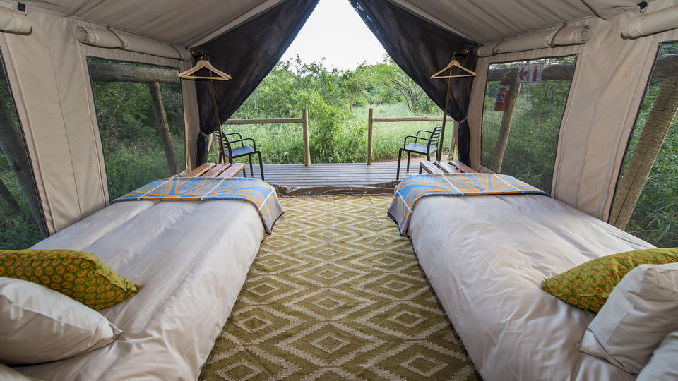 Zululand Lodge jedes Safari-Zelt hat einen Blick auf die Buschvelde