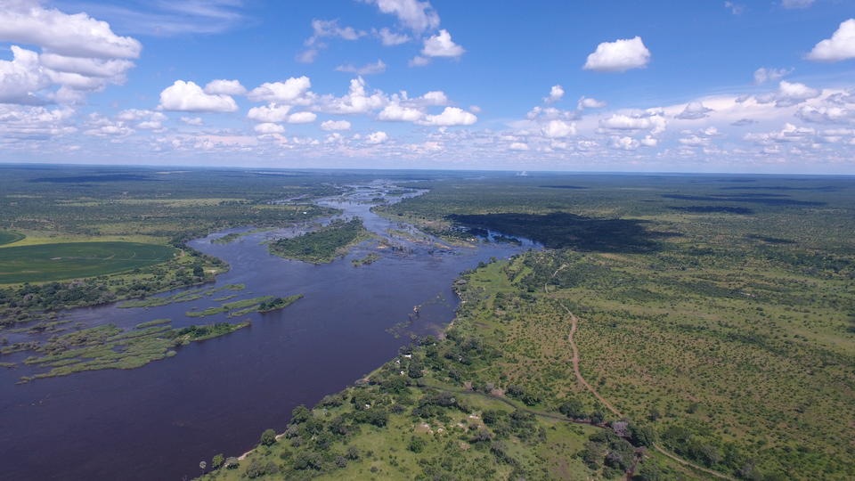 Aerial View of the Mpala Jena Concession &amp; the Zambezi River