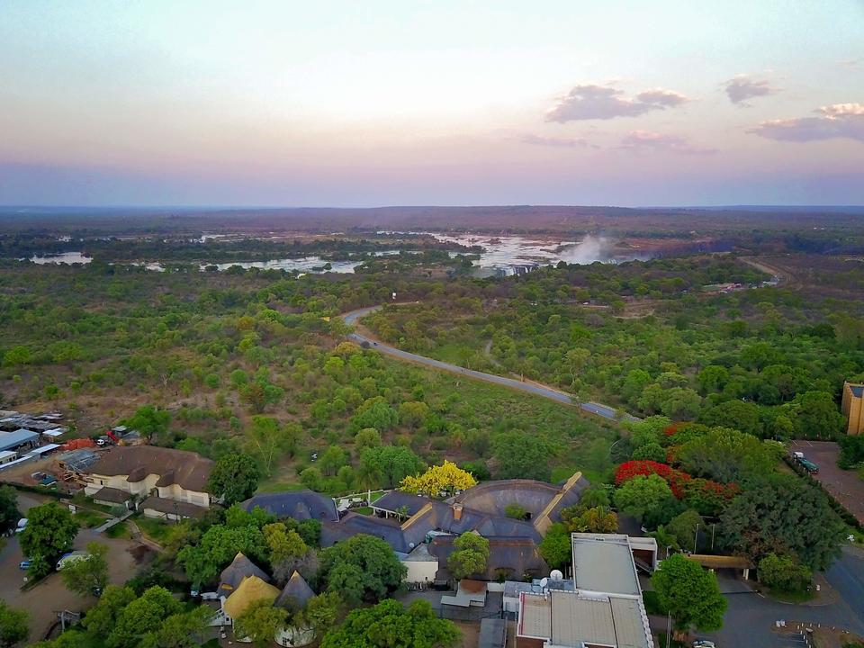 Arial view, spray of the falls from Ilala Lodge