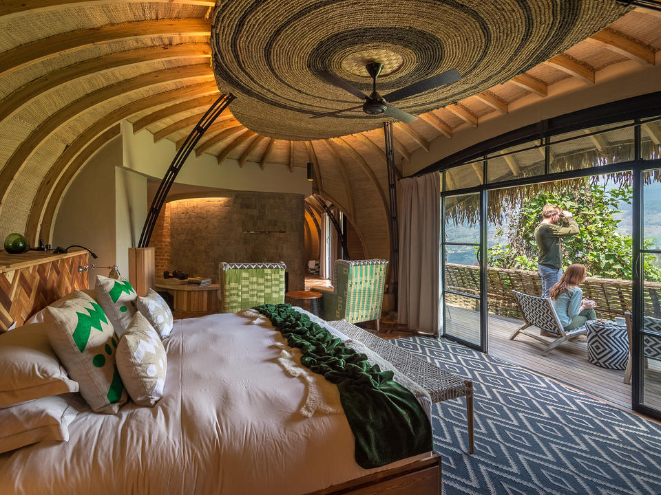 Splashes of emerald green throughout the lodge are redolent of the surrounding rainforest