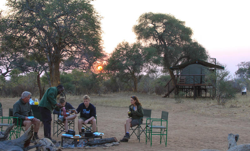 Meals are cooked and eaten at the camp fire 