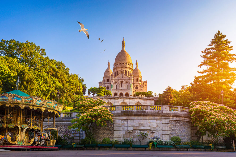 sacre coeur cathedral on montmartre hill in paris france