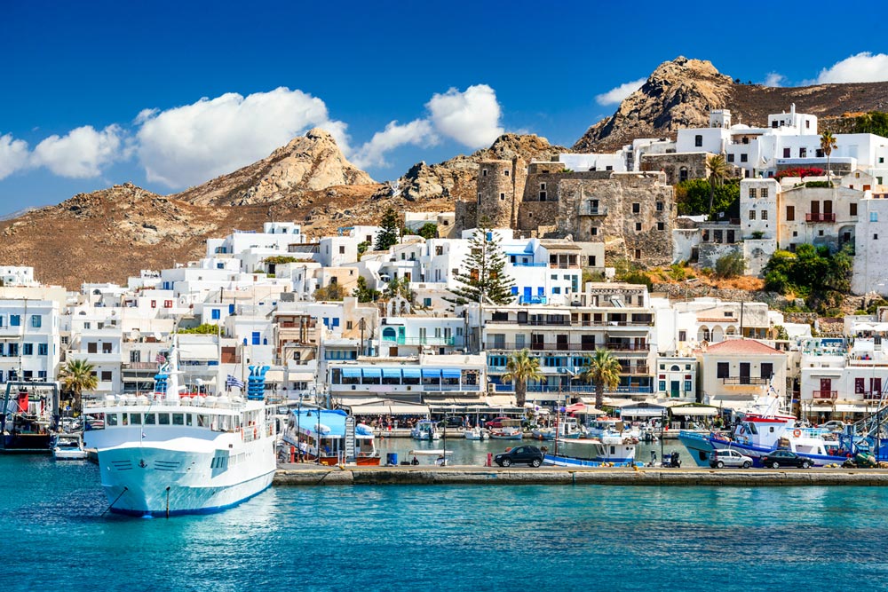 naxos greek islands. sunny summer landscape with rocky island cyclades in greece